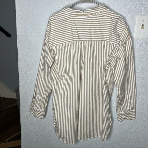 American Eagle Oversized Perfect Button-Up White/Gray Women’s Blouse Shirt Sz S - Picture 4 of 9